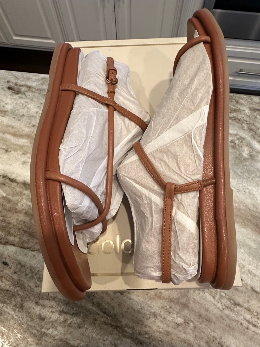 Dolce Vita DOM Leather Sandals Saddle Brown Size 8 NIB Cushioned Comfort - Picture 9 of 10